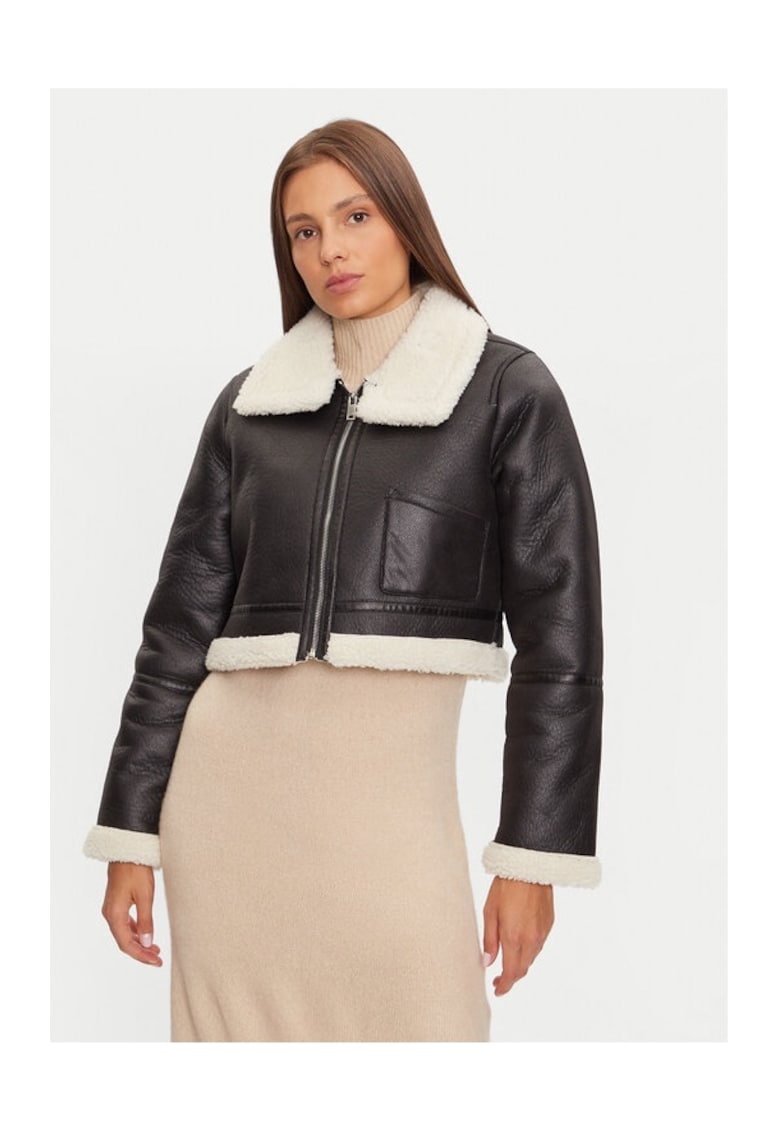 Geaca din imitatie de piele LJK-MAX683 Negru Regular Fit - Piele ecologica