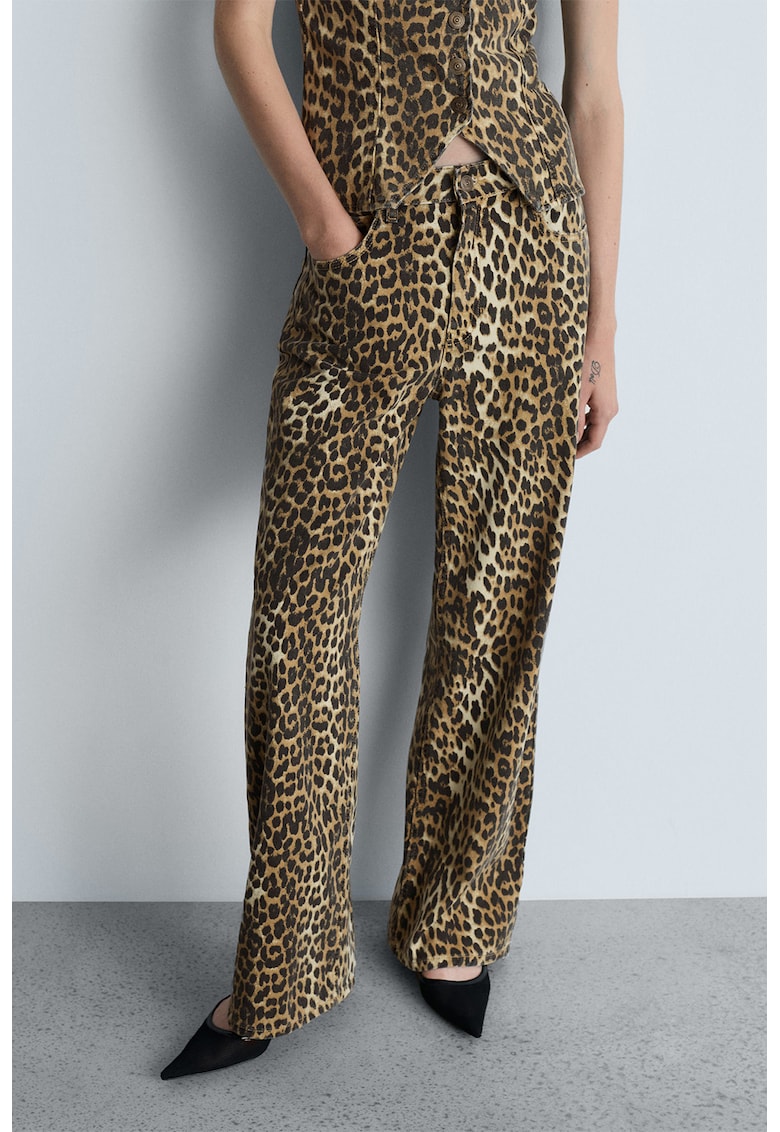 Blugi ampli cu animal print Leo