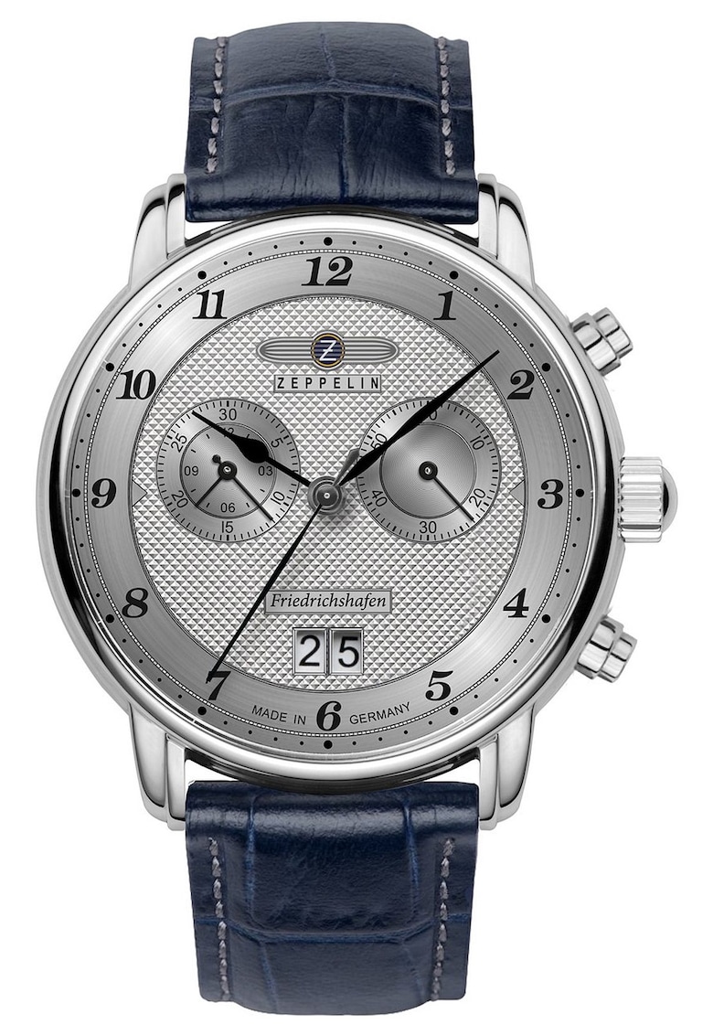 Ceas Chronograph 8584-4 - quartz - argintiu - curea din piele gri - 50m rezistenta la apa