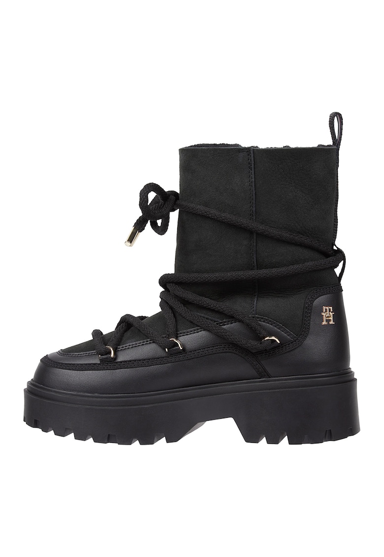 Ghete de piele si piele intoarsa - fara inchidere - cu toc masiv