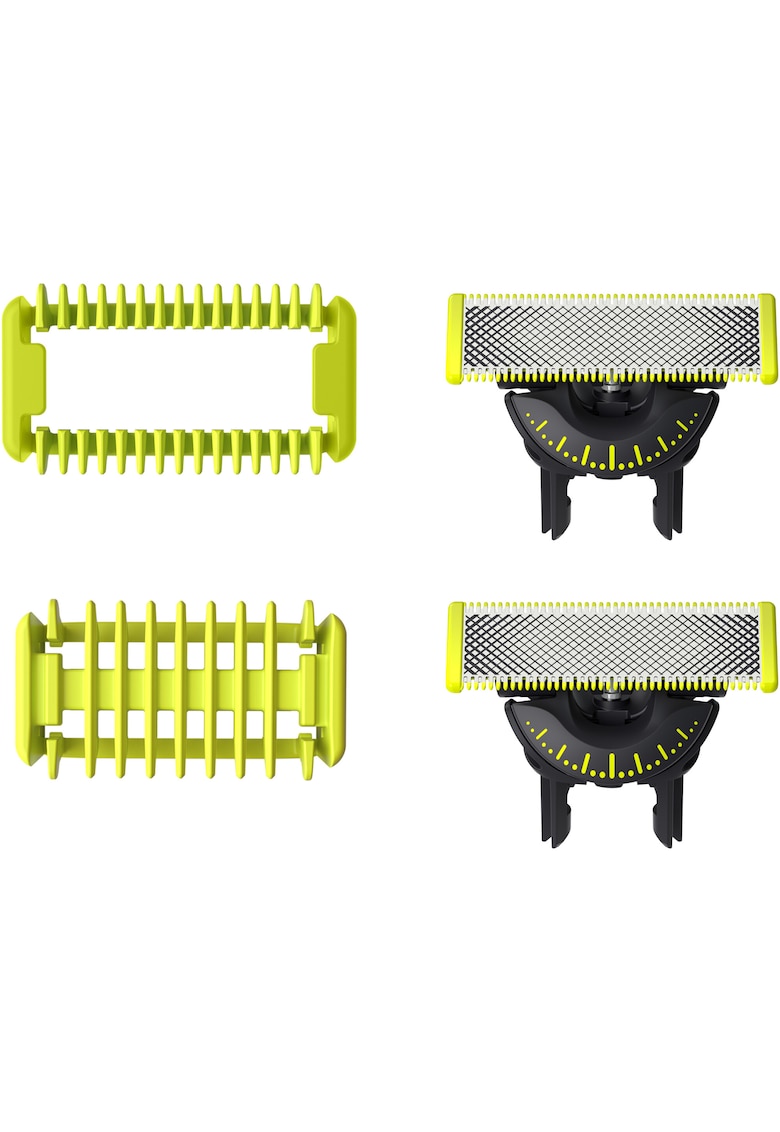 Rezerva OneBlade QP624/50 - set fata si Corp: 2 lame 360 + 2 accesorii (pieptene pentru corp si accesoriu pentru protectie a zonelor intime/sensibile).