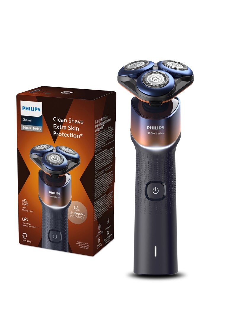 Aparat de ras Seria 5000 X5012/00 - barbierit umed/uscat - tehnologie SkinProtect - capete flexibile 360 - 50 de min - lame ComfortCut - Crom/Portocaliu