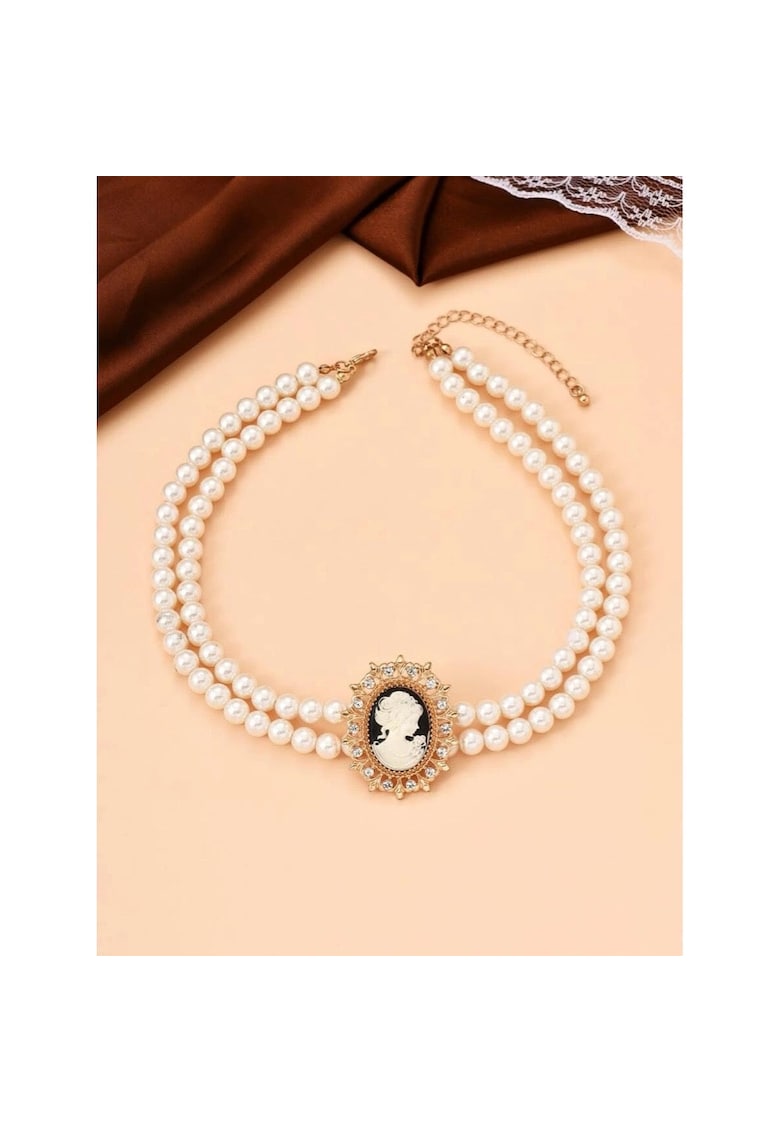 Colier choker - auriu - cu perle si pandantiv vintage - Arja C24