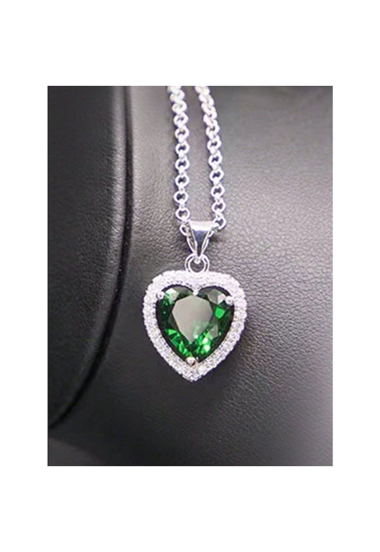 Set colier si cercei - argintiu - cu inimioare si pietre din zirconiu - Alpo C16