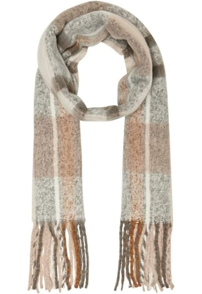 Fular dama  bej - 200x43cm - material reciclat - cu franjuri