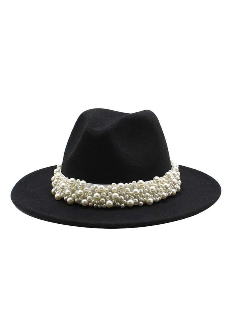 Palarie dama neagra - Fedora - handmade - cu perle - Jannik