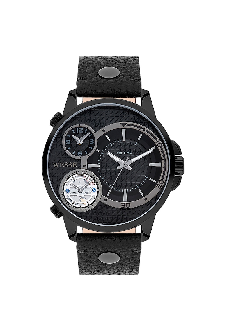 Ceas barbati mecanism Quartz - rezistenta la apa 5 ATM - negru - curea din piele