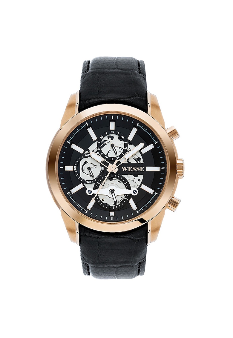 Ceas barbatesc model WWG401005L - cu mecanism Quartz - rezistent la apa 5 ATM - curea neagra - carcasa rotunda din otel