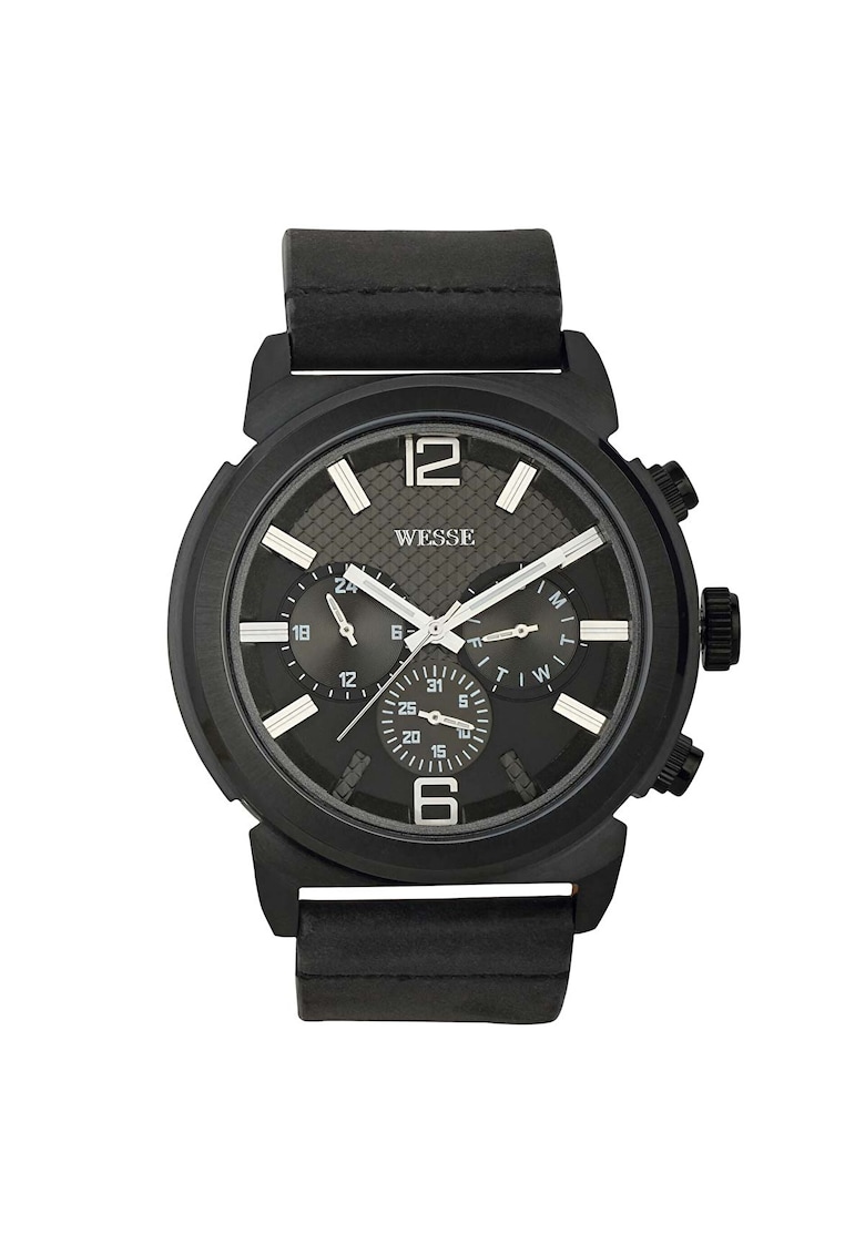 Ceas barbati mecanism Quartz - rezistenta la apa 5 ATM - negru - curea din piele