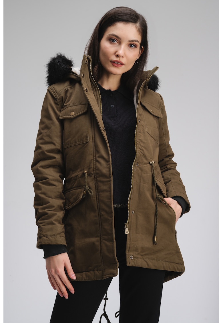 Geaca cu gluga si buzunare multiple Celeste - Kaki pal