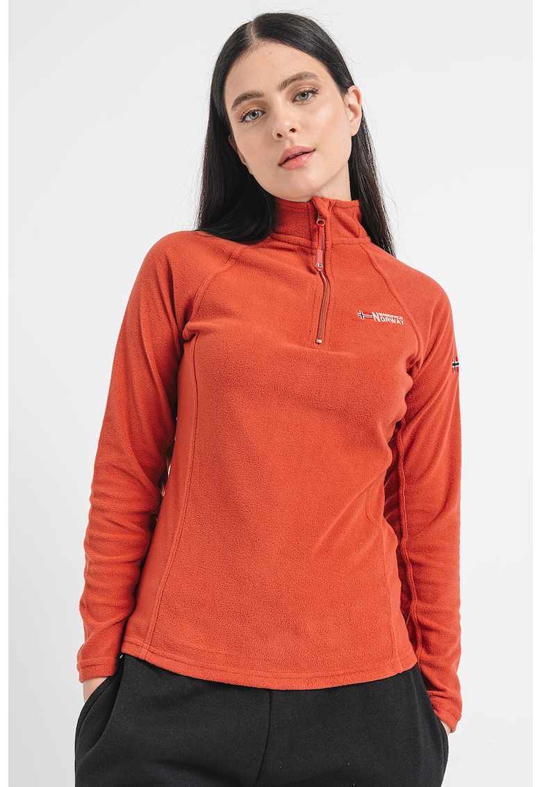 Bluza de trening din fleece cu fermoar scurt si maneci raglan