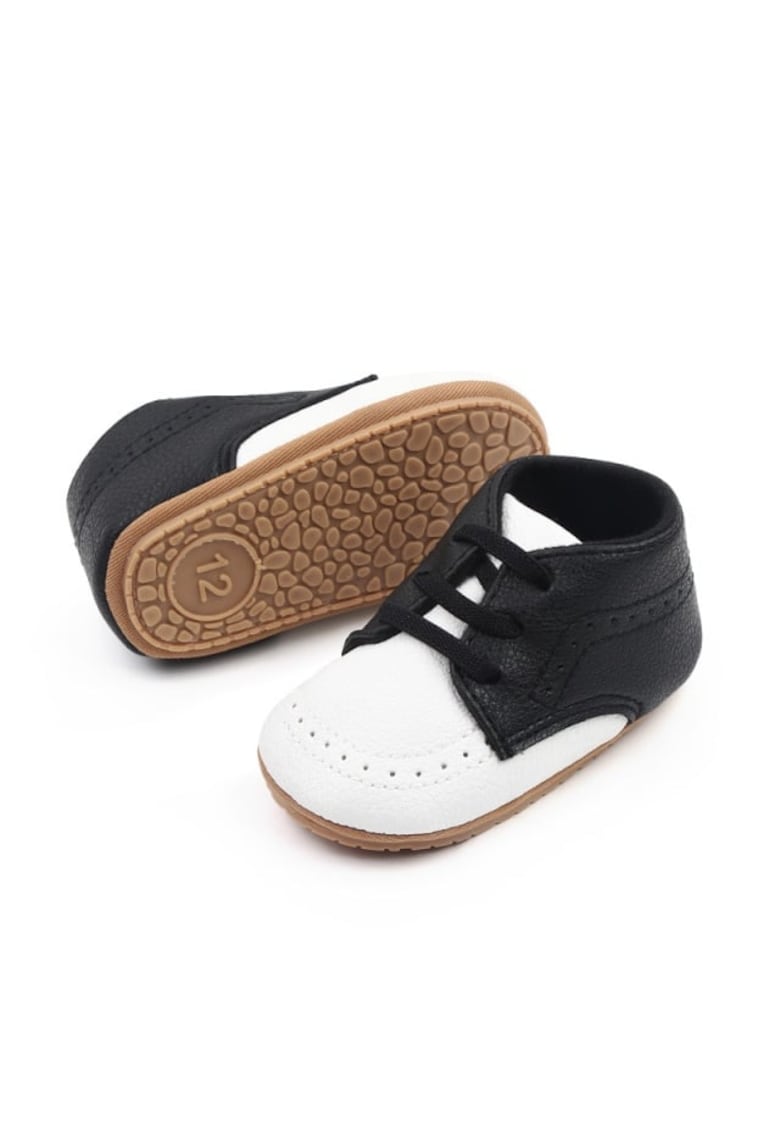 Pantofi Cu Sireturi Din Elastic - Elegant - Piele ecologica - Baieti - Alb - Negru