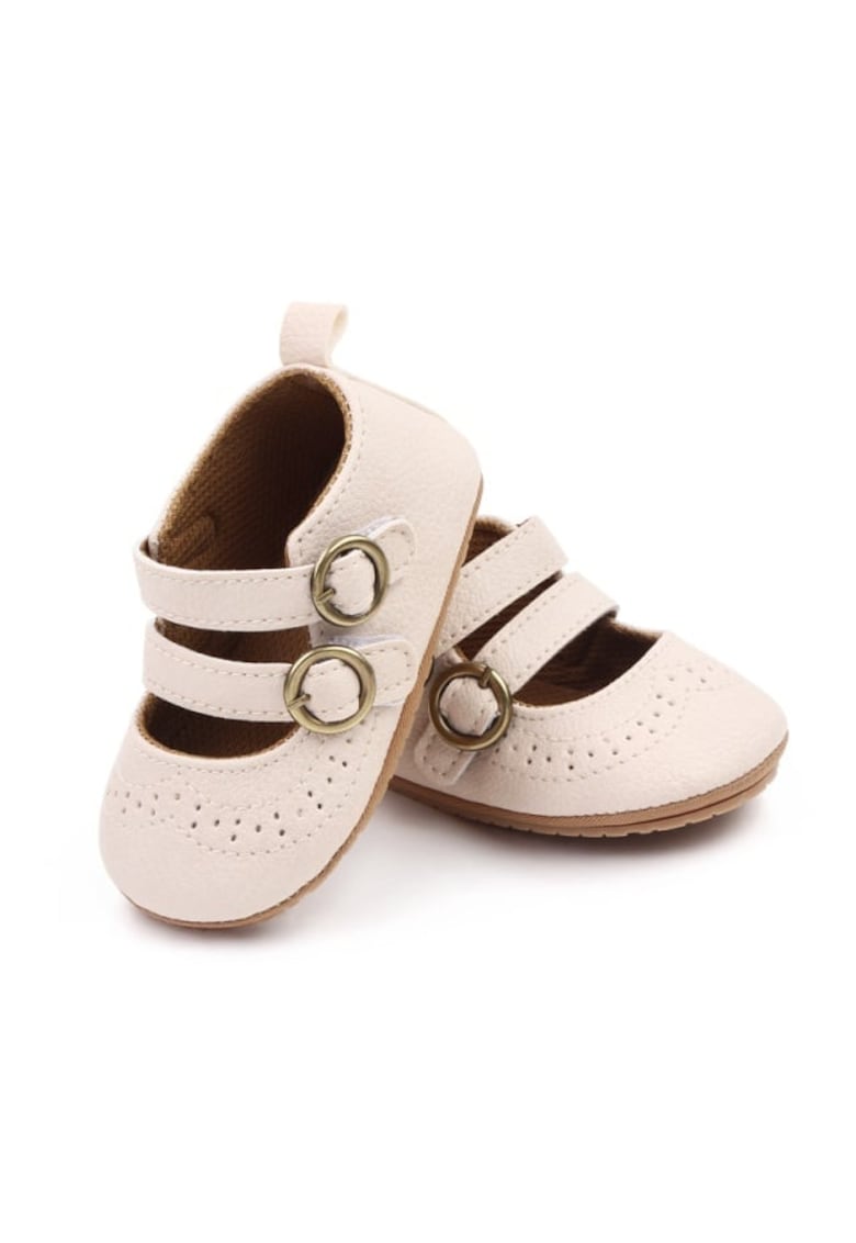 Pantofi Cu Model Ajurat - Casual - Piele ecologica - Fete - Velcro - Ivoire