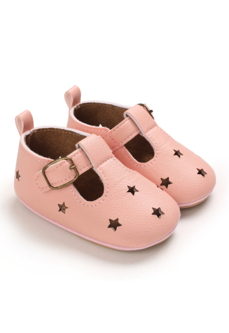 Pantofi Cu Stelute Decupate - Casual - Piele ecologica - Fete - Velcro - Roz