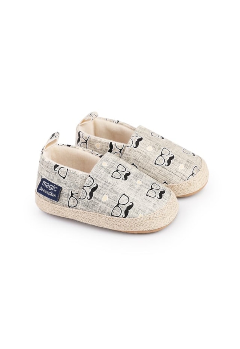 Pantofi Tip Mocasini - Model Mustache - Casual - Piele ecologica - Baieti - Fara inchidere - Gri