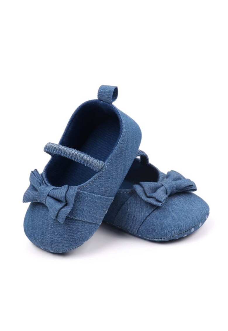 Pantofi Cu Fundita - Casual - Textil - Fete - Banda Elastica - Albastru