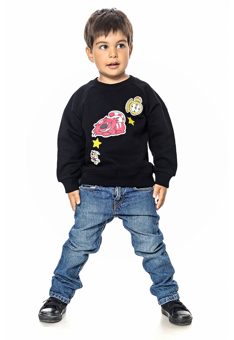 Bluza de trening din bumbac cu decolteu la baza gatului si imprimeu de Craciun