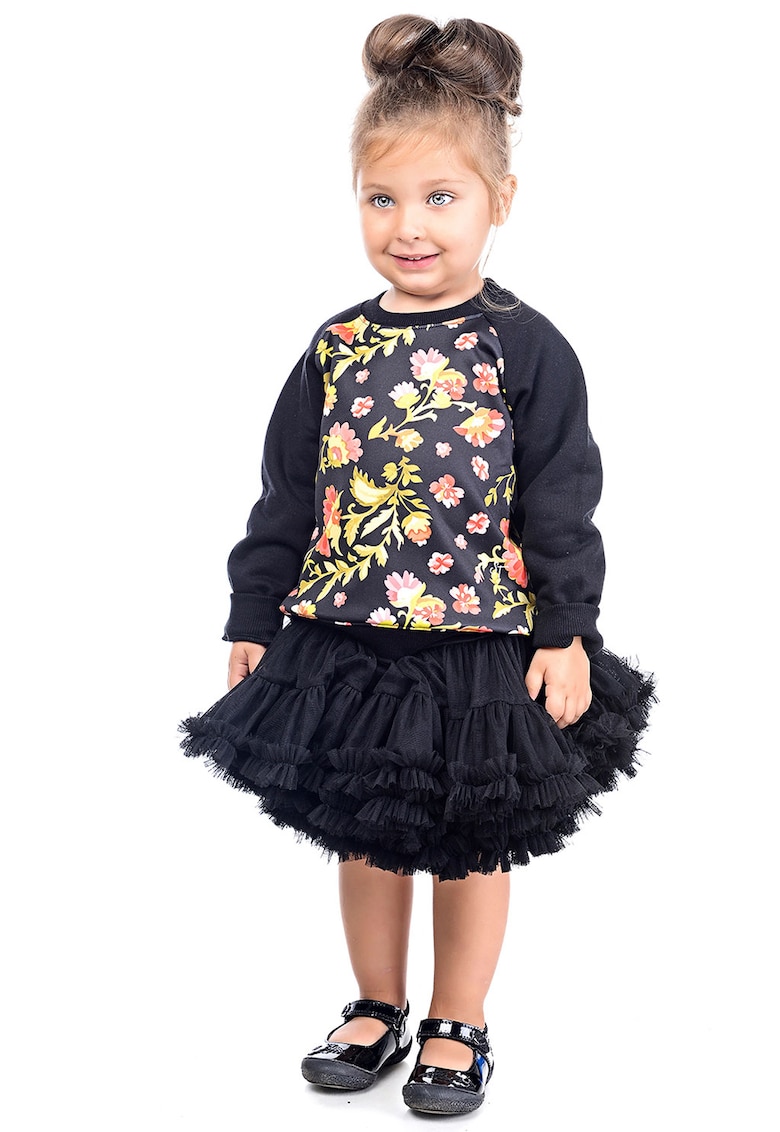 Bluza de trening cu imprimeu floral si maneci raglan