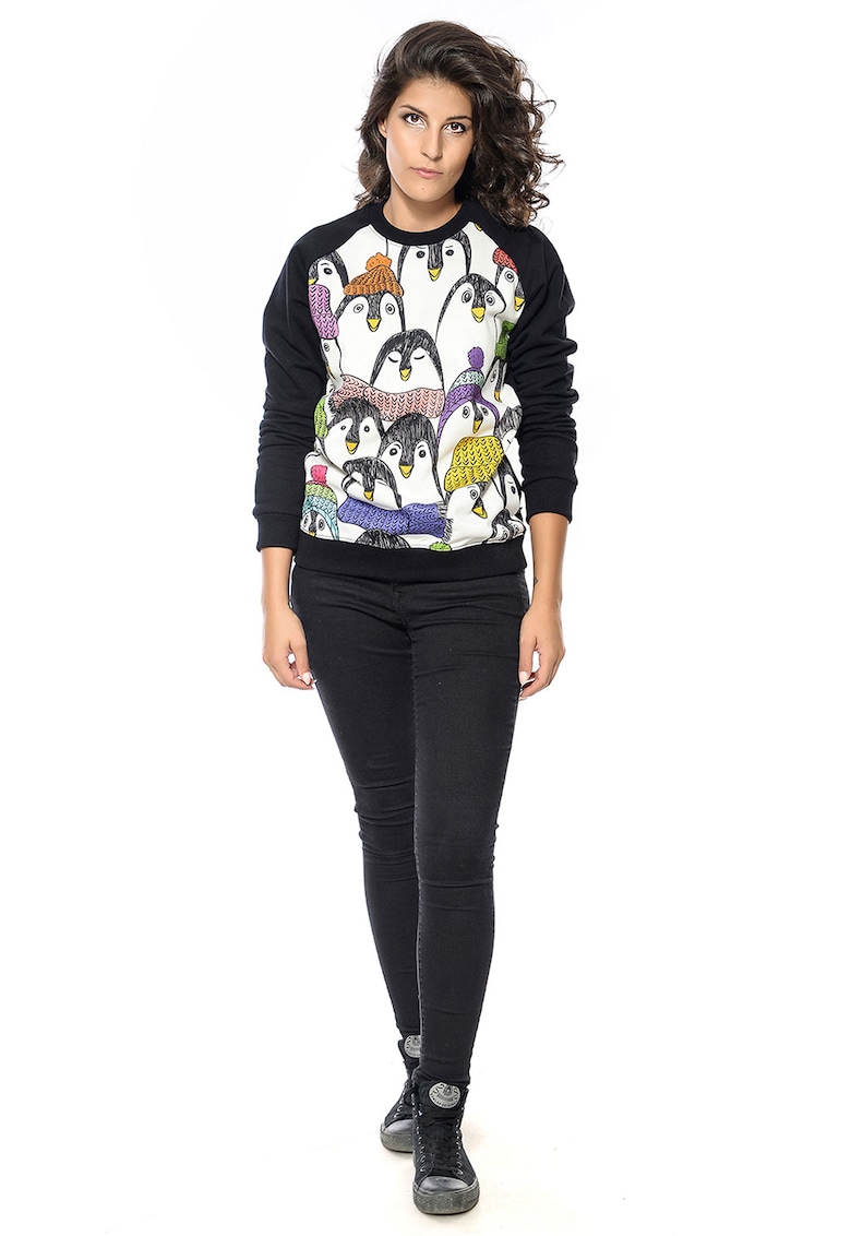 Bluza de trening cu imprimeu grafic si maneci raglan