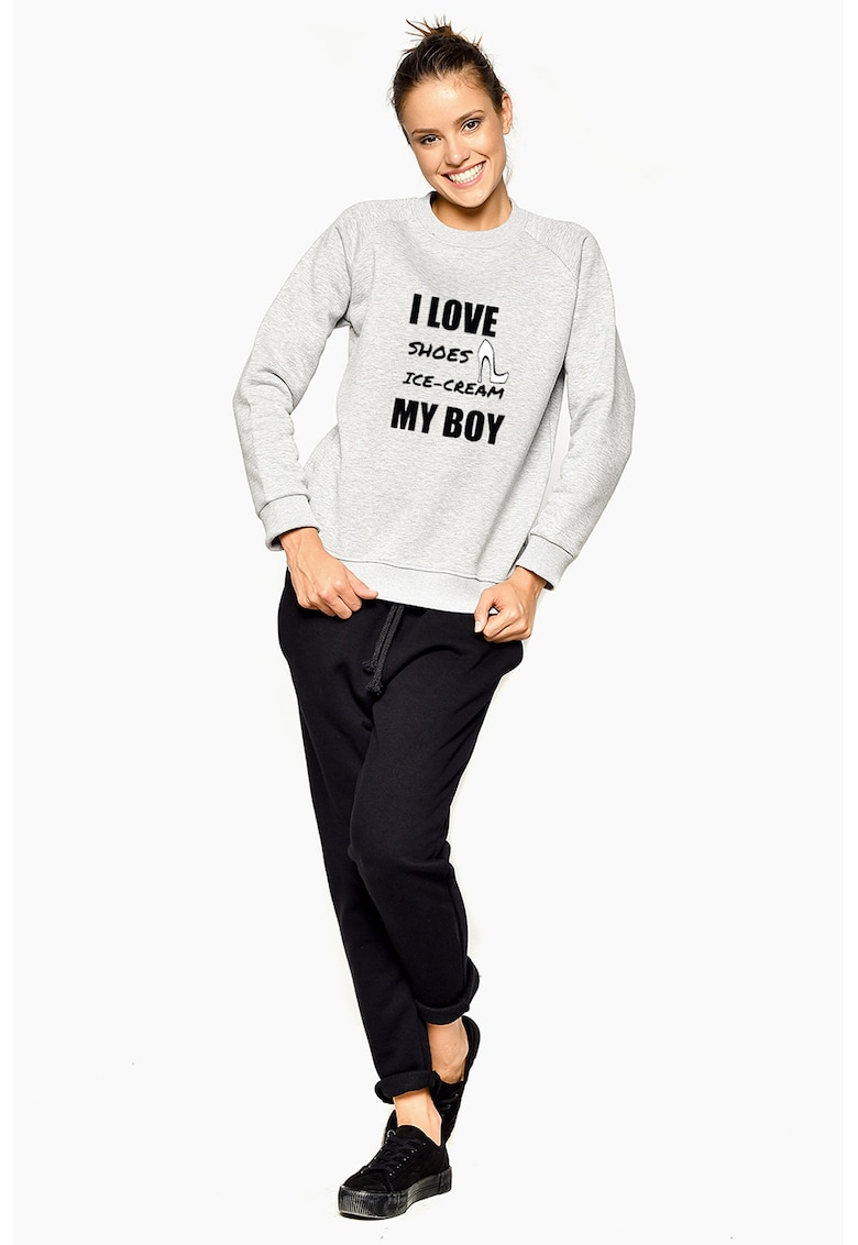 Bluza de trening cu imprimeu text si maneci raglan