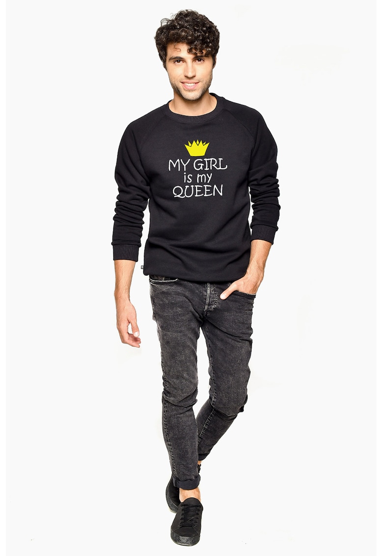 Bluza de trening cu imprimeu text si maneci raglan