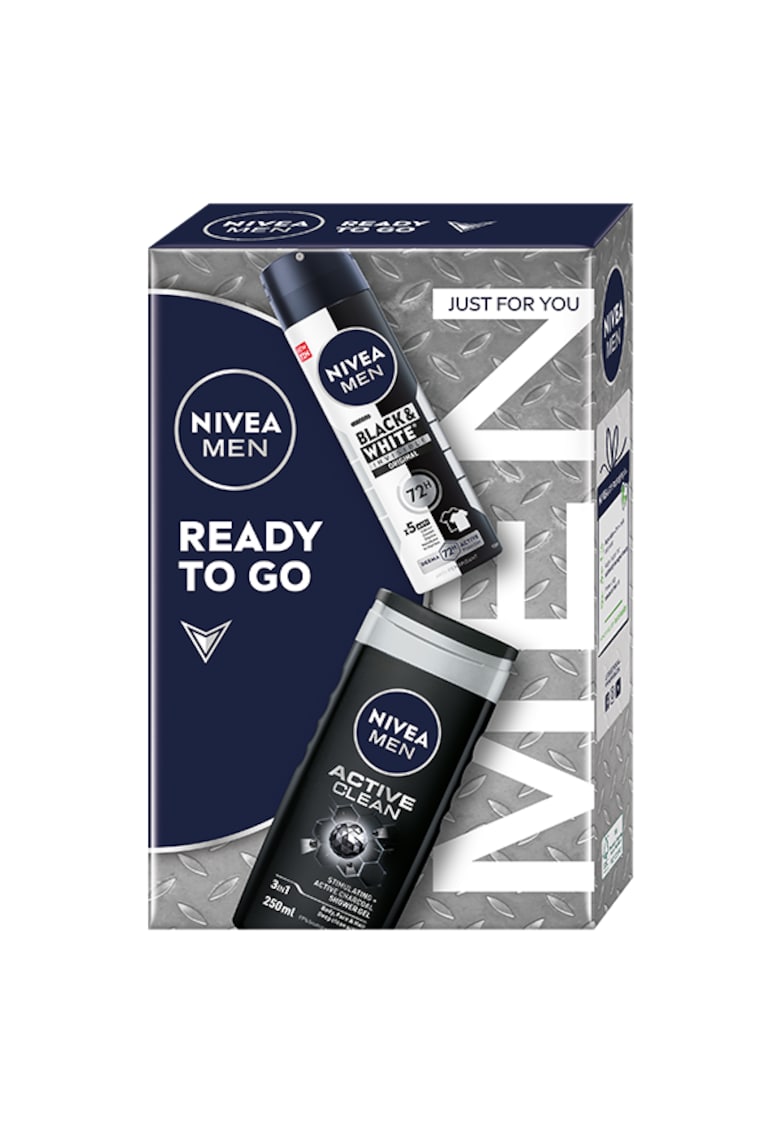 Set cadou Men: Gel de dus Activ Clean - 250 ml + Deodorant spray Invisible Black & White Power - 150 ml