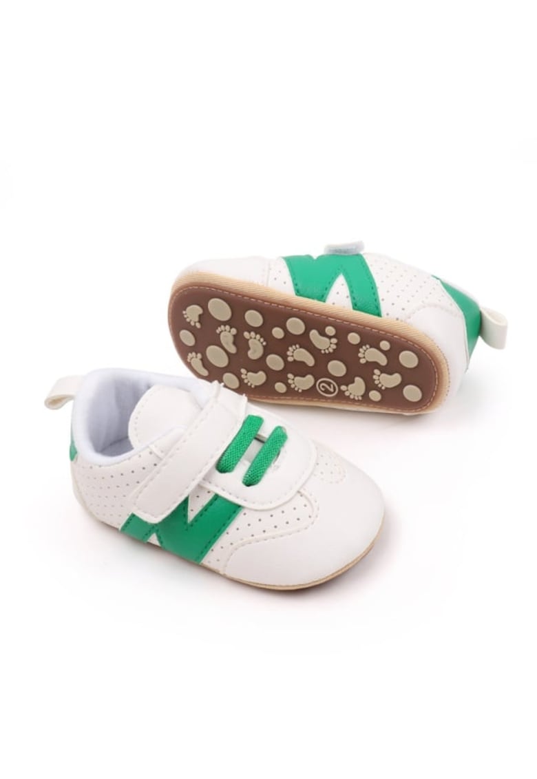 Pantofi Sport Casual - Piele ecologica - Baieti - Siret - Velcro - Alb - Verde