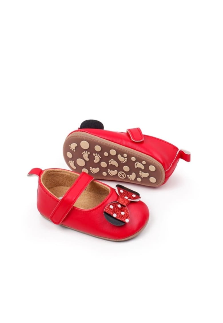 Pantofi Cu Fundita Cu Buline - Casual - Piele ecologica - Fete - Velcro - Rosu