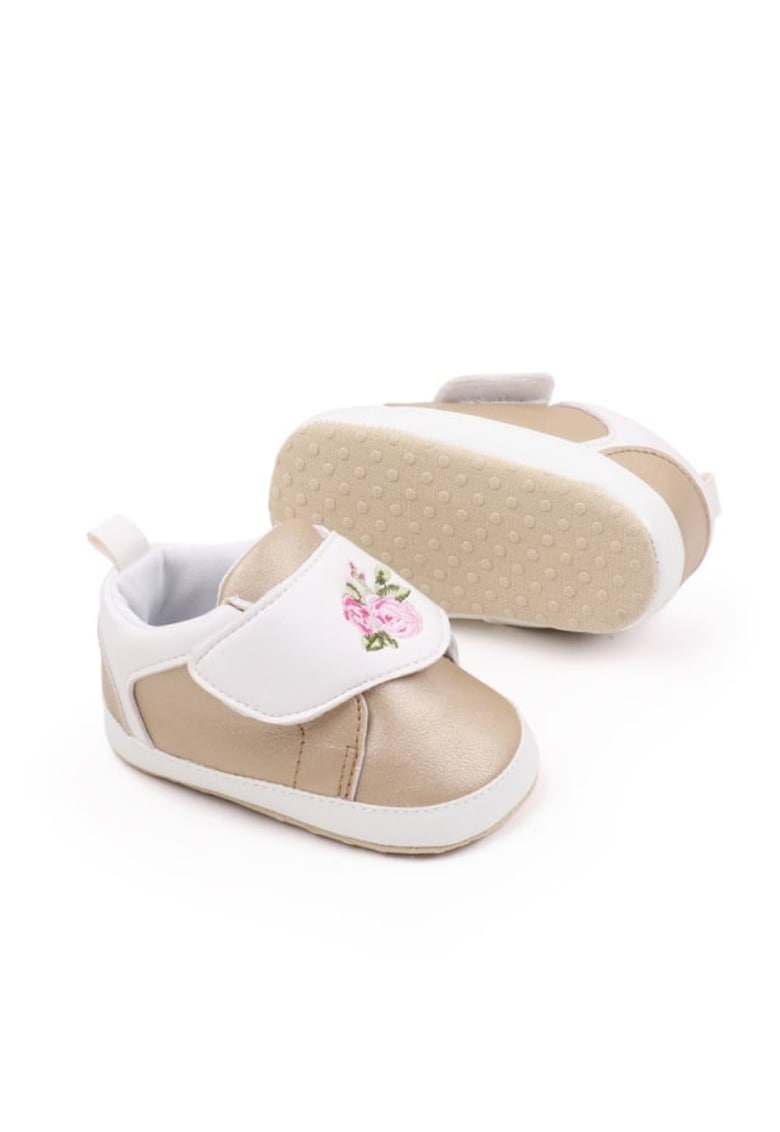 Pantofi Model Roses - Casual - Piele ecologica - Fete - Velcro - Alb - Auriu