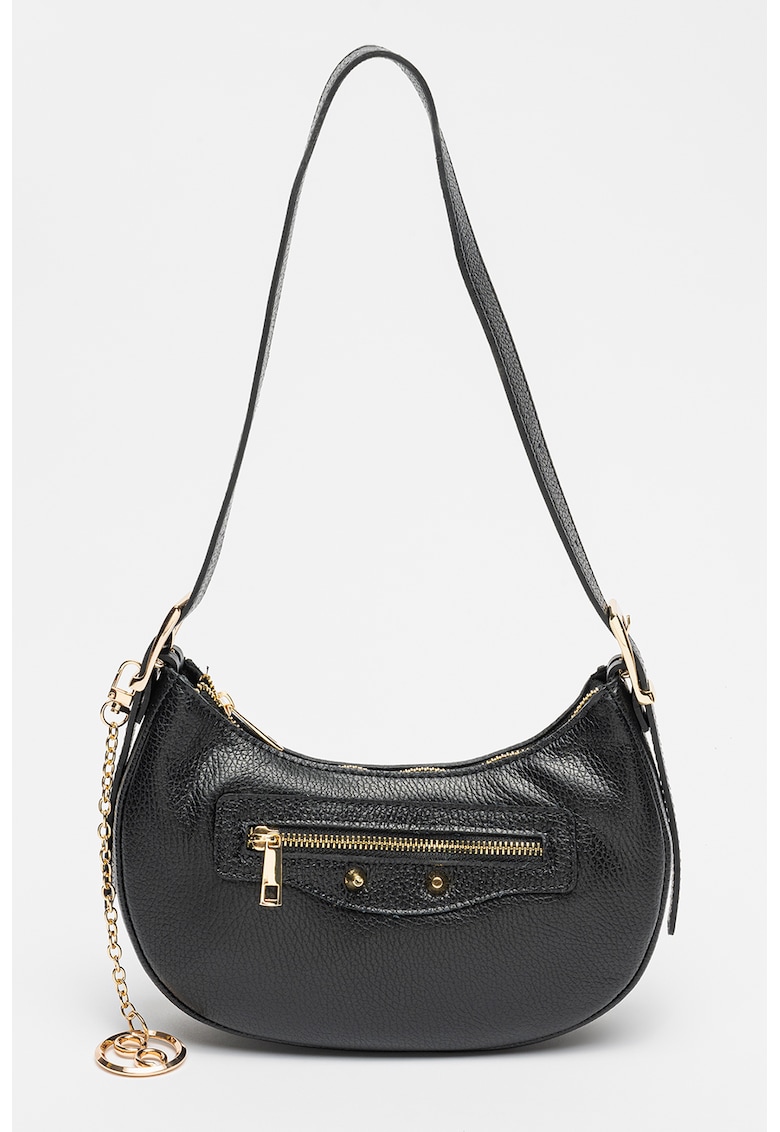 Geanta de piele in forma de semi-luna - cu buzunar pe fata