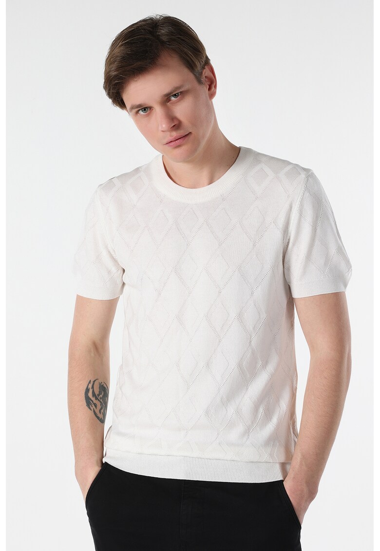 Pulover cu decolteu la baza gatului - Alb murdar