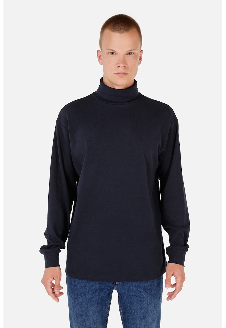 Bluza de bumbac cu guler inalt - Albastru ultramarin