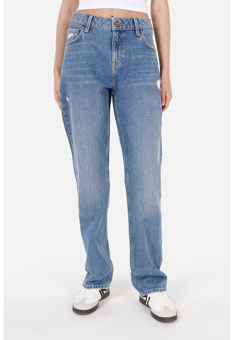 Blugi drepti cu talie inalta - Albastru pastel