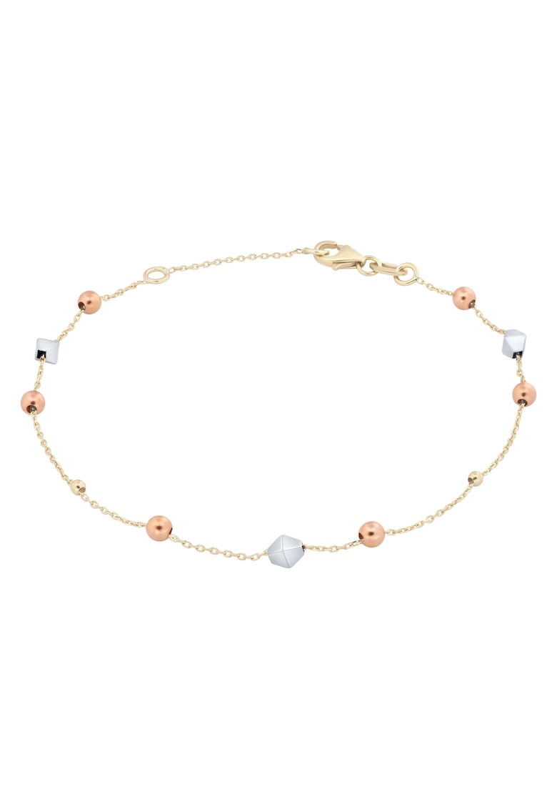 Bratara din Aur Galben de 18 kt cu Bile Albe - Bile Roz si Romburi Albe - 1.30g