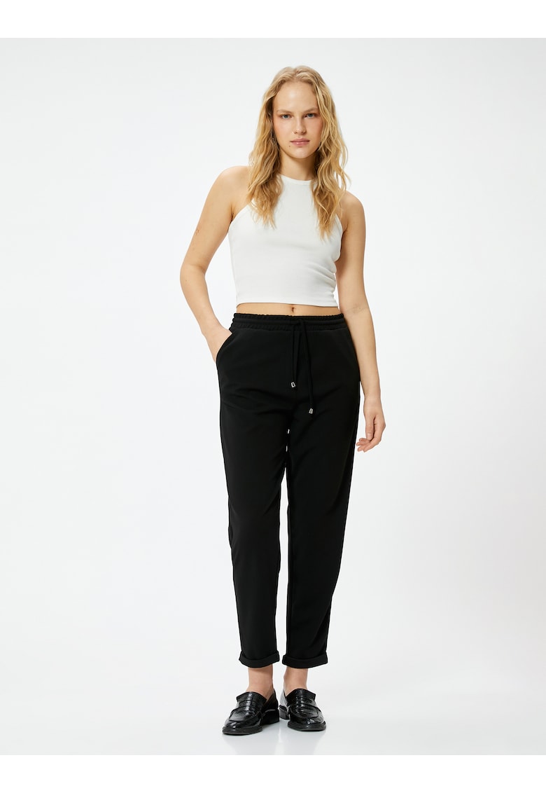 Pantaloni jogger crop cu snur de ajustare