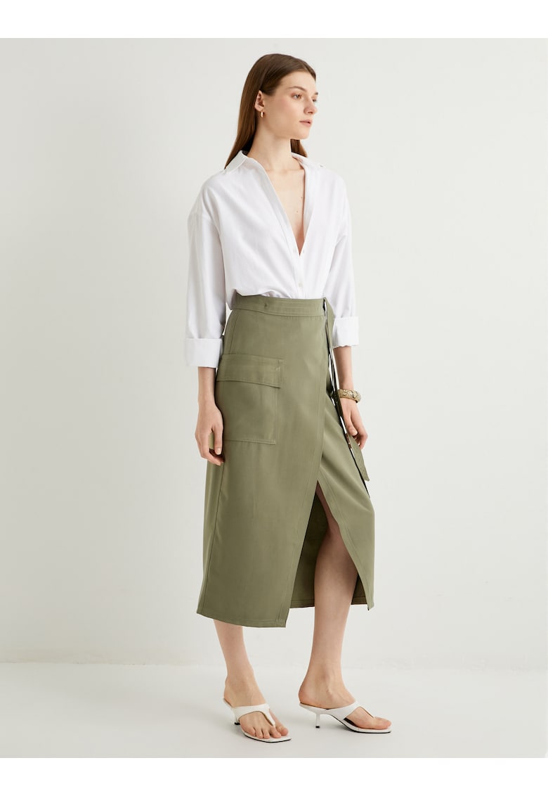 Fusta midi din amestec de modal cu croiala petrecuta