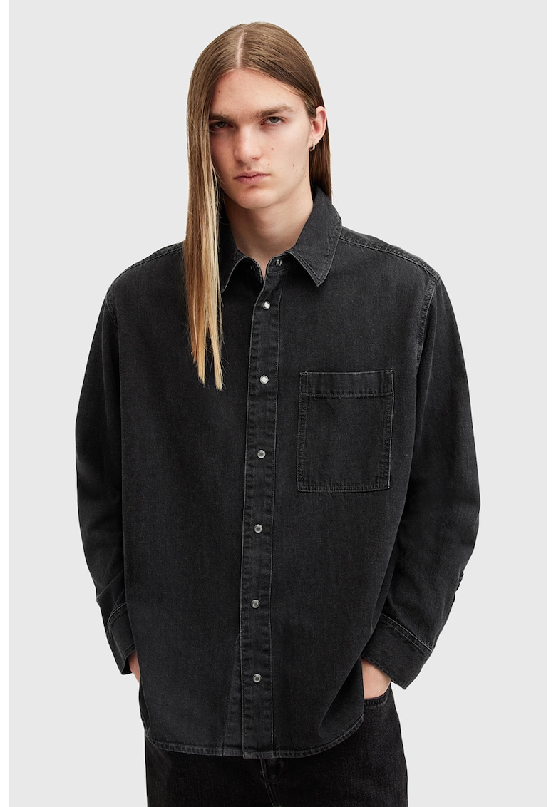 Jacheta-camasa de denim cu buzunar pe piept