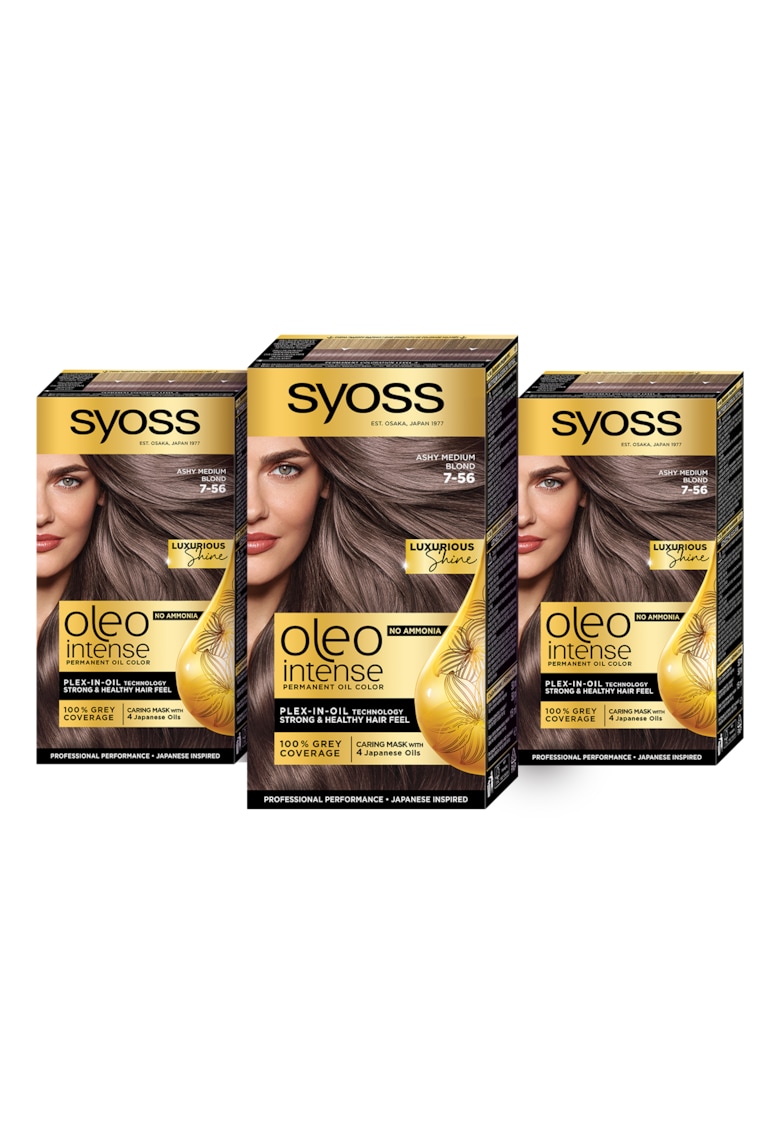 Pachet: 3 x Vopsea de par permanenta fara amoniac Color Oleo Intense - 115 ml - 7-56