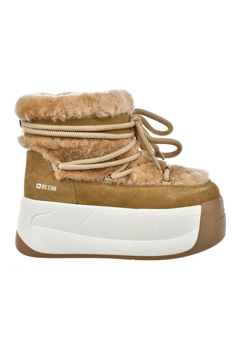 Ghete flatform cu garnitura din piele intoarsa