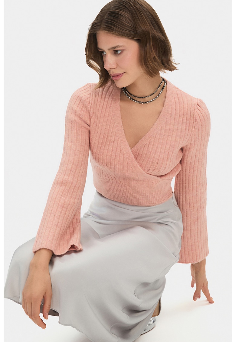 Pulover crop cu decolteu cache-coeur - Piersica
