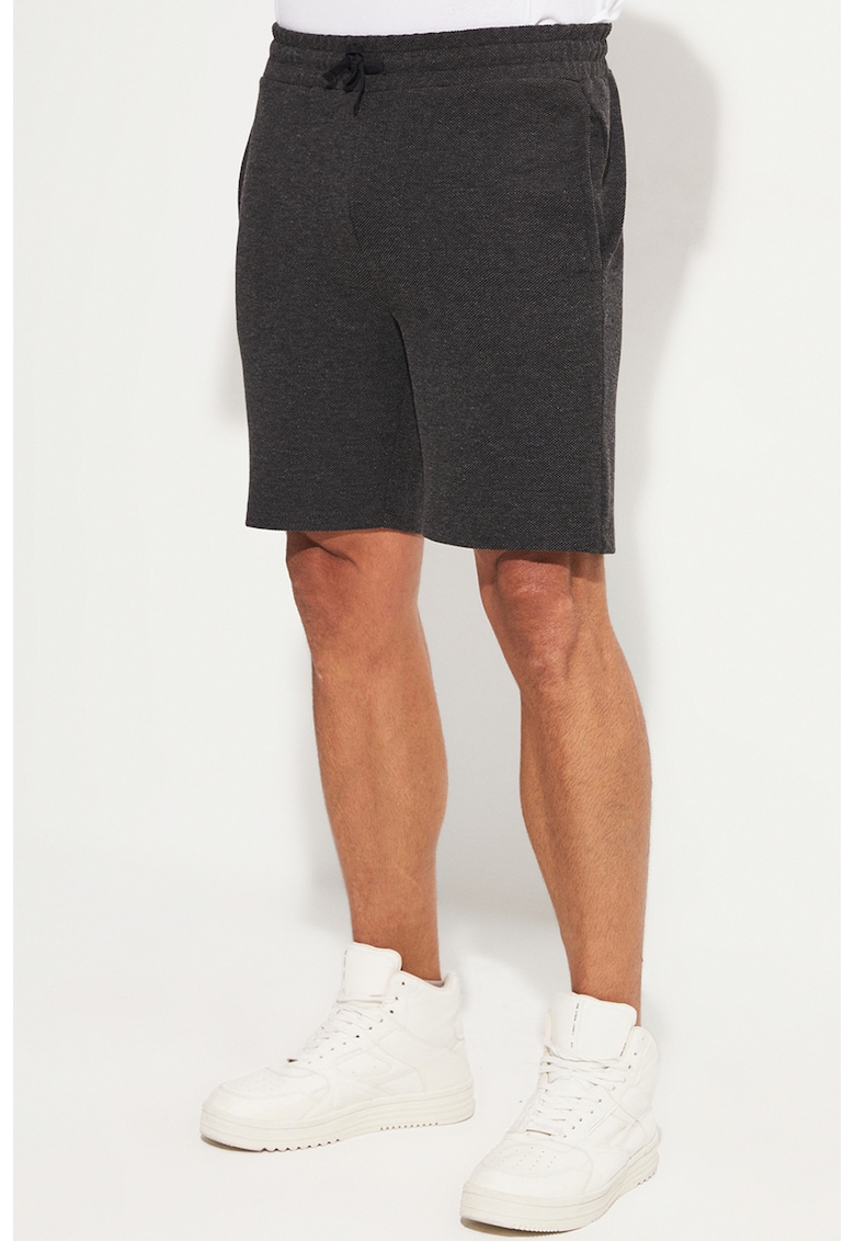 Pantaloni scurti din amestec de bumbac cu buzunare laterale - Gri inchis