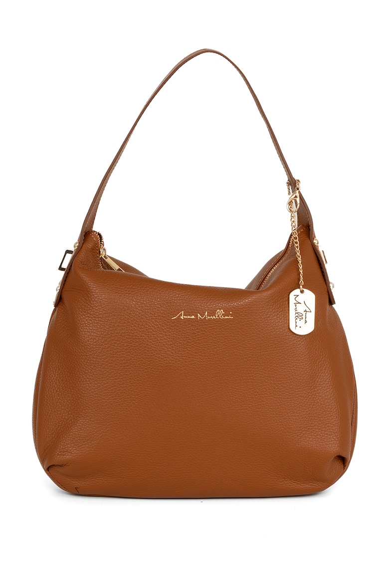 Geanta din piele cu bareta aditionala de umar - Maro scortisoara