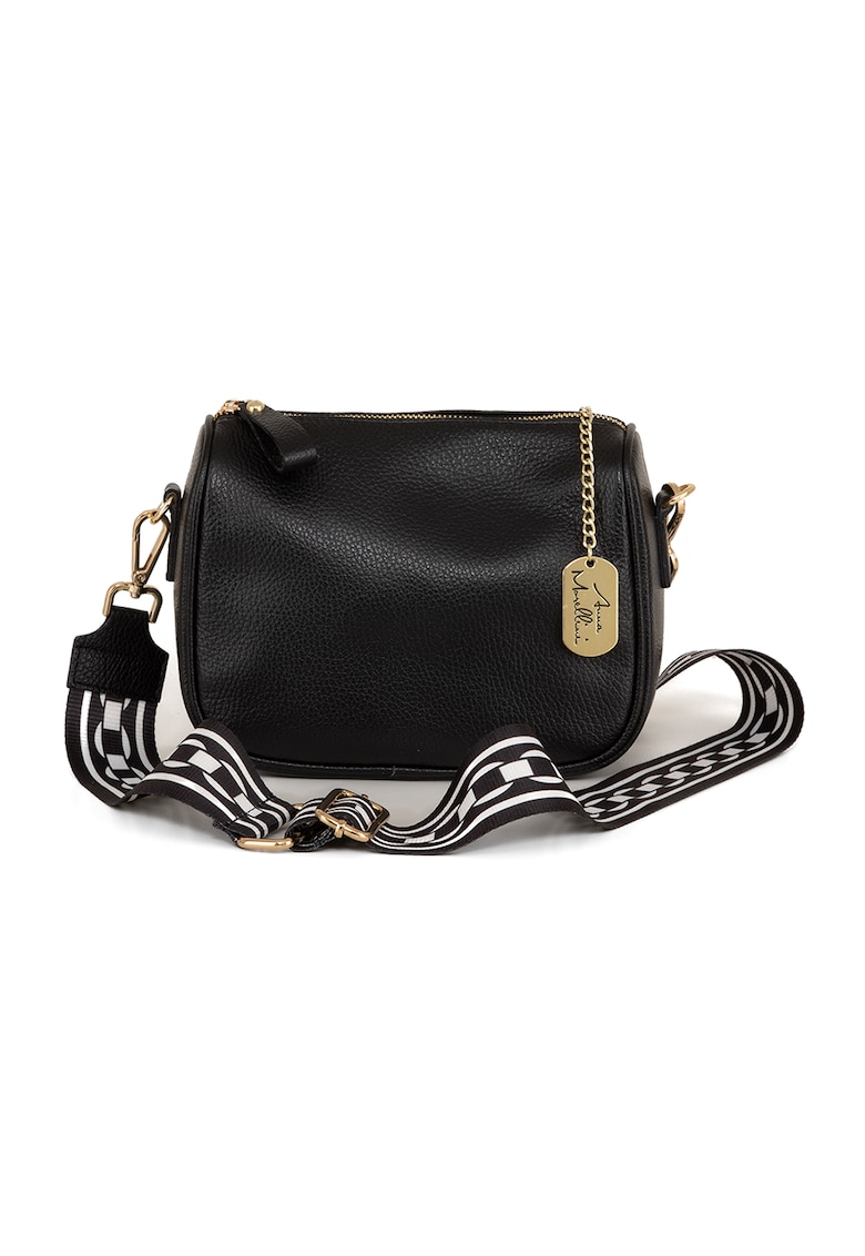 Geanta crossbody de piele cu bareta din material textil