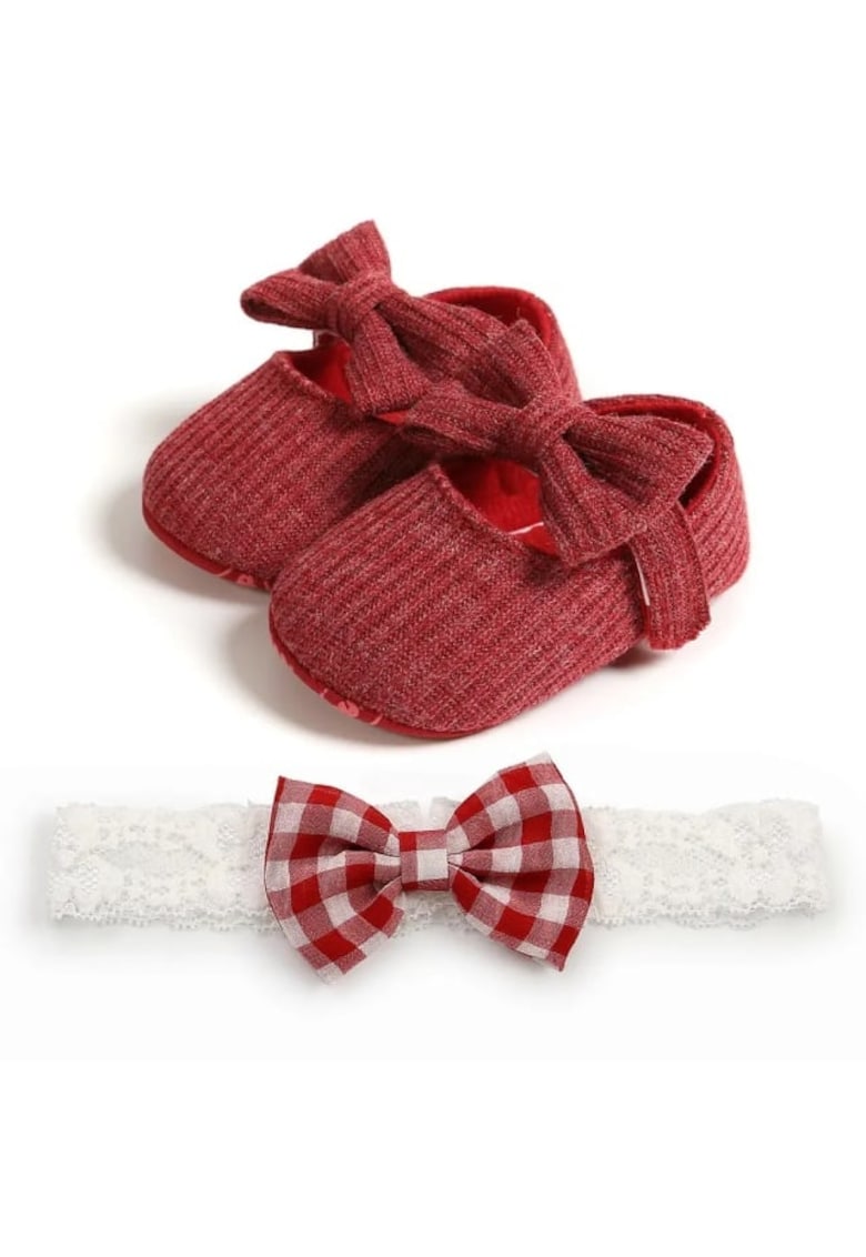 Set Pantofi Si Bentita Casual - Textil - Fete - Velcro - Visiniu