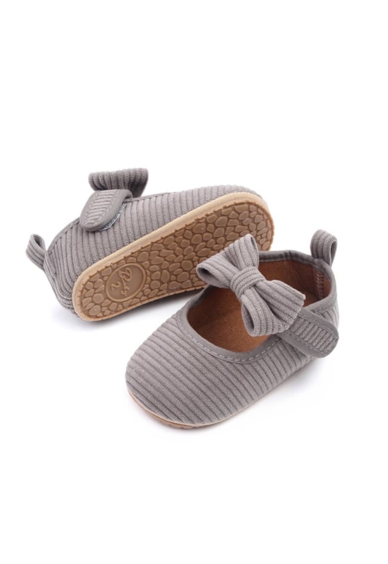 Pantofi Cu Fundita - Din Reiat - Casual - Fete - Velcro - Gri