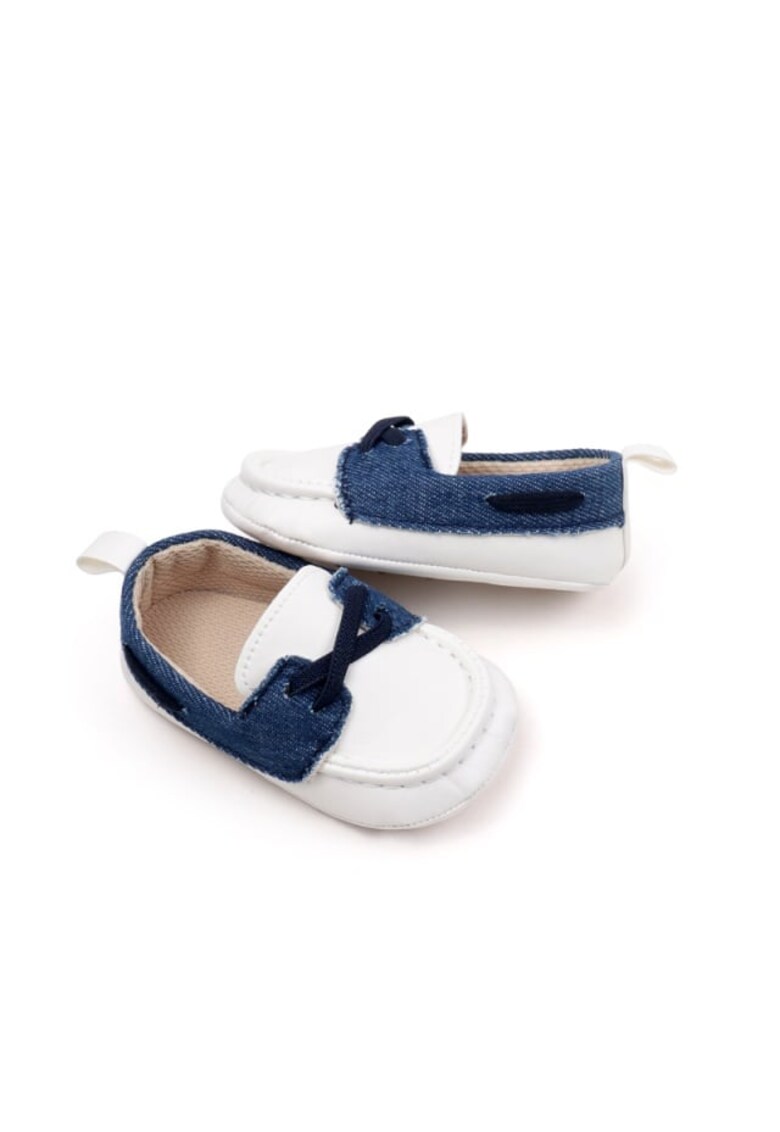 Pantofi Tip Mocasini - Casual - Piele ecologica - Baieti - Fara inchidere - Alb - Albastru
