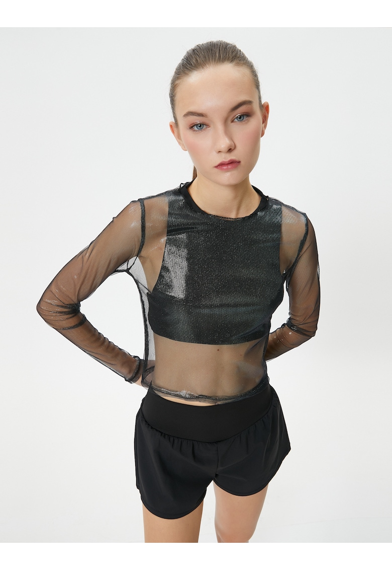 Bluza crop cu segmente transparente