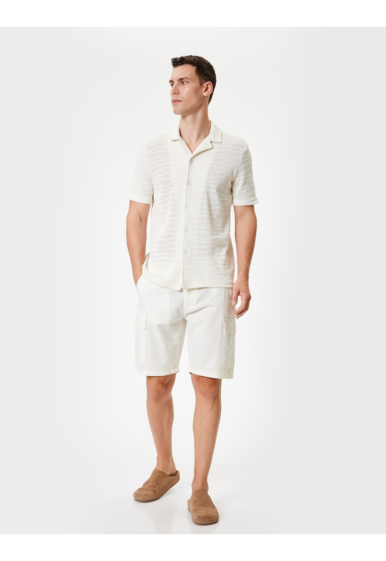 Pantaloni scurti din amestec de in cu buzunare cu clapa