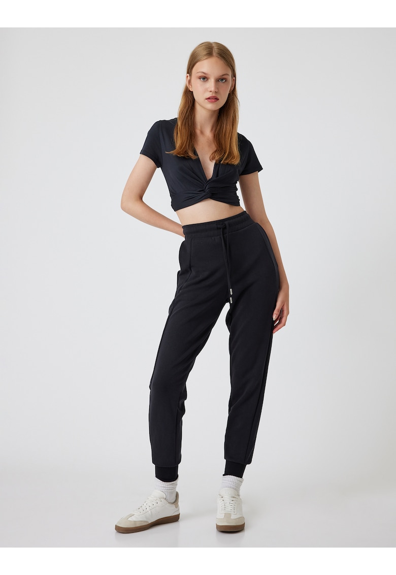 Pantaloni de trening cu talie inalta si snur de ajustare
