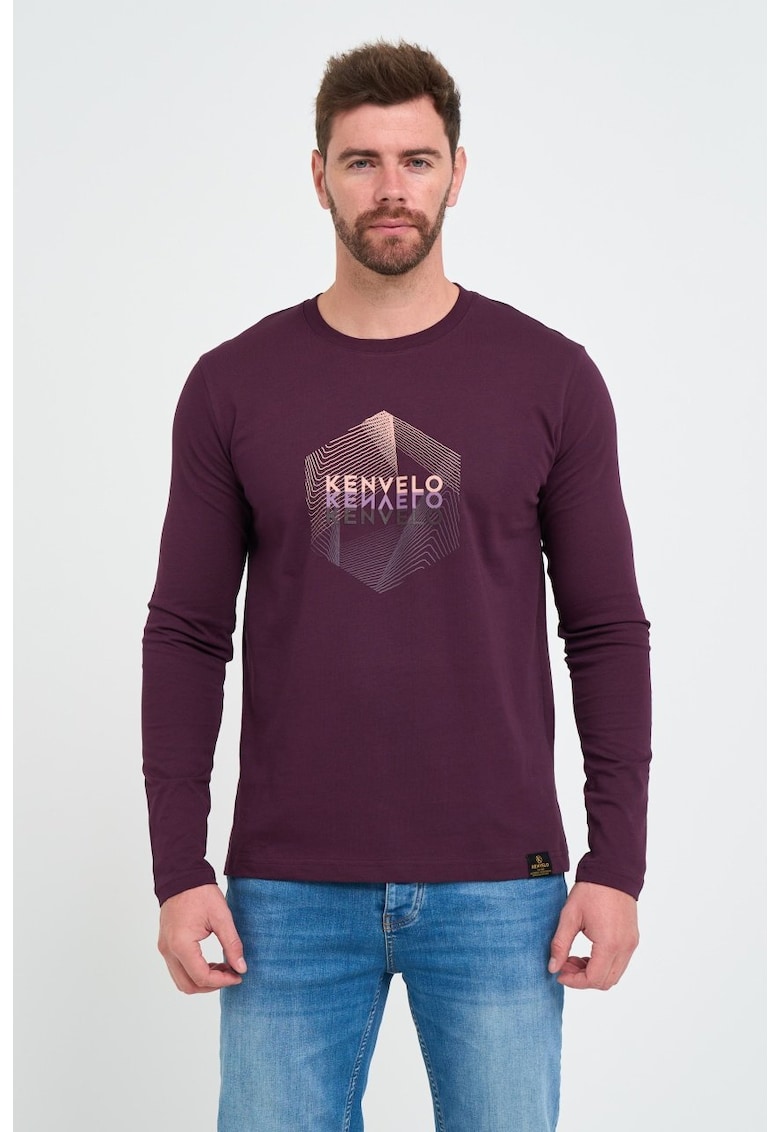 Tricou barbat cu maneca lunga cu imprimeu logo - Mov